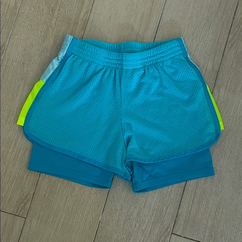 Champion Kids Teal and Lime/Neon Yellow Athletic Shorts with Biker Undershorts